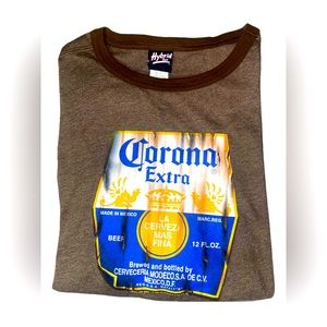 Hybrid Tees Brown Y2K Ringer Tee Corona Beer Logo Graphic T Shirt Mens XL Unisex